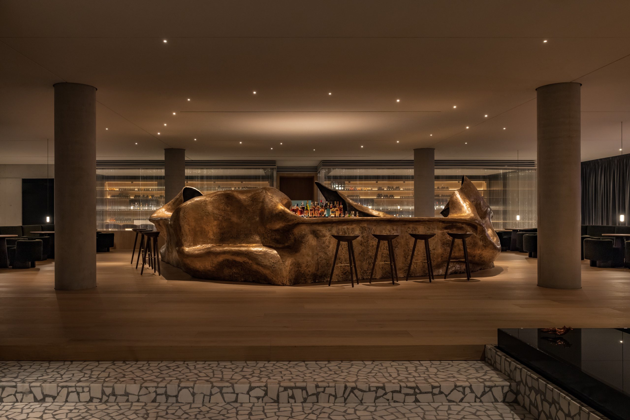 our sculpted bar, serving unique wines and avant-garde cocktails at Delta Restaurant, two Stars Michelin, one Star Michelin, SNFCC, Athens, Greece